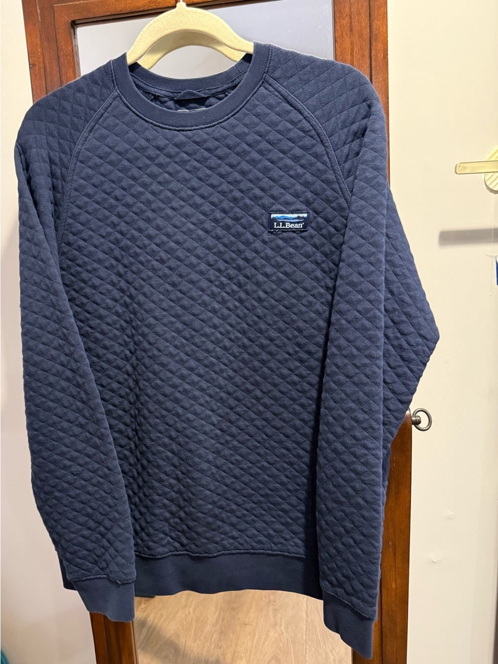 L.L. Bean Quilted Crewneck Sweater - Navy Blue